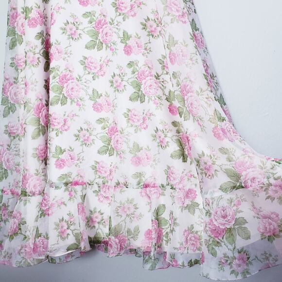 Vintage 70s Sylvia Ann Rose Floral Maxi Gown Regencycore Cottagecore Pink 14 - Picture 6 of 16